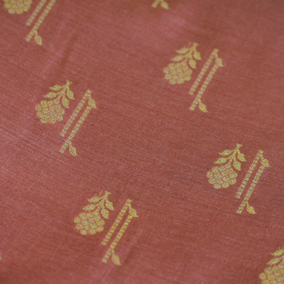 Terracotta Handwoven Banarasi Suit Set with Zari Motifs & Ornate Border