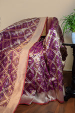 Royal Purple Jamdani-Inspired Banarasi Silk Saree