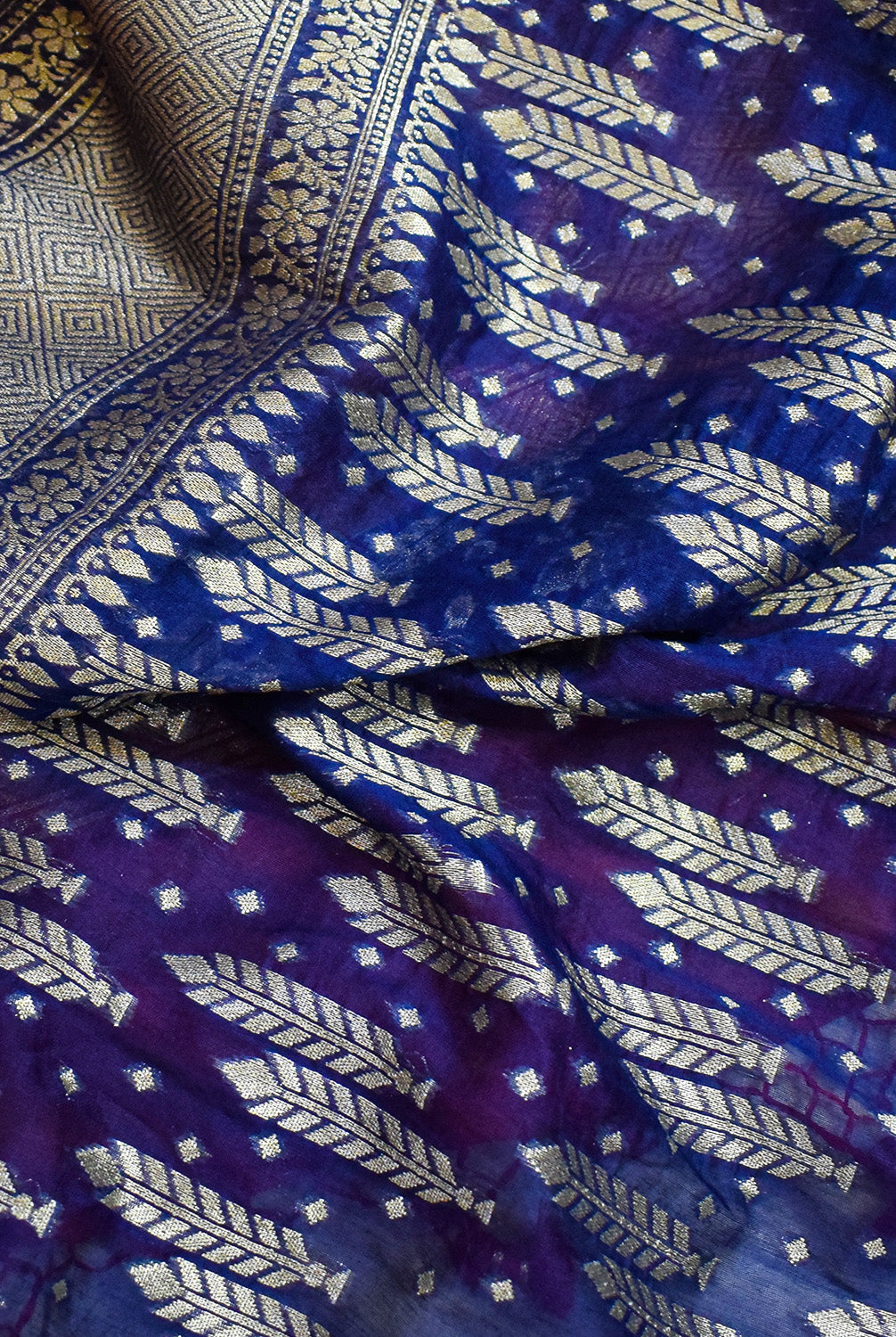 Chanderi Banarasi woven saree-Navy blue