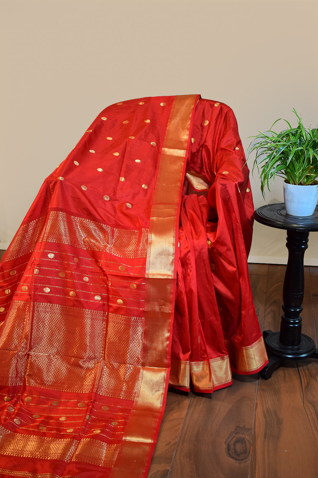 Cherry red Mulberry Silk Saree