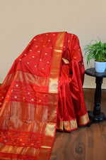 Cherry red Mulberry Silk Saree