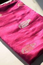 Pure mashru silk saree with banarasi silver and golden zari kadwa weaving-Purple