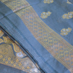 Grey-Blue Chanderi Jamdani Banarasi Suit Set with Paisley & Floral Zari Weave