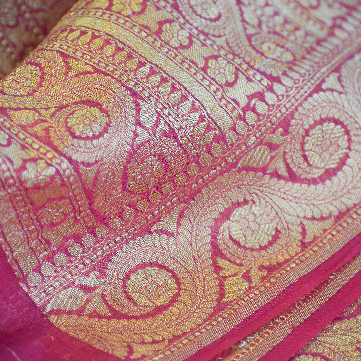 Hot Pink Banarasi Suit Fabric with Regal Zari Stripes