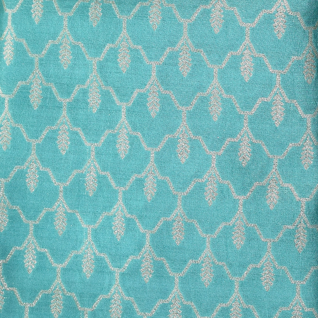 Turquoise Blue- Pure Munga Silk Banarasi Unstitched Suit Set