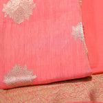 Peach- Linen Tussar Banarasi Kadwa Unstitched Suit Set