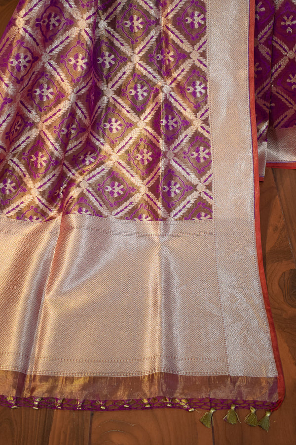 Royal Purple Jamdani-Inspired Banarasi Silk Saree