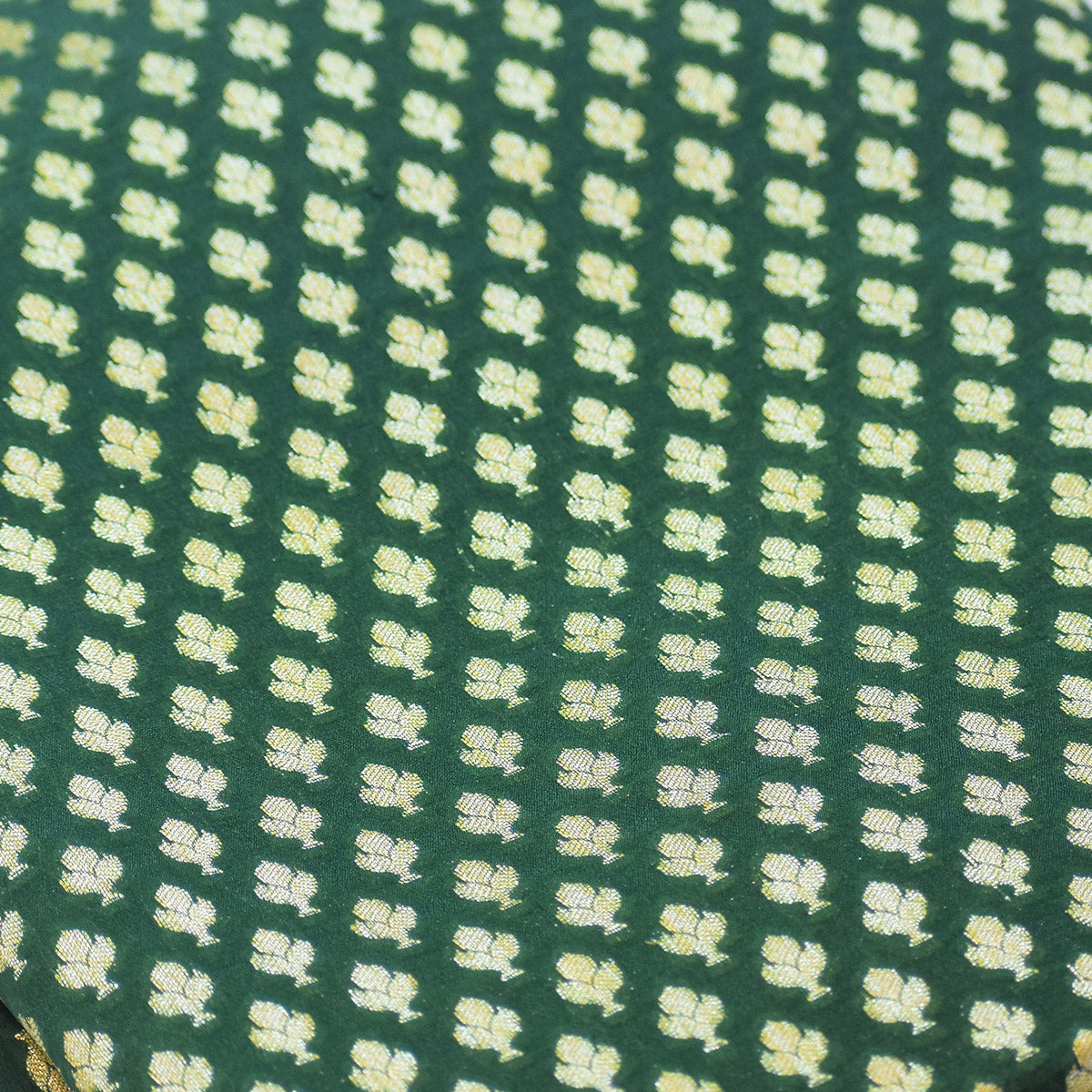 Green Banarasi Suit Fabric with Zari & Tassels