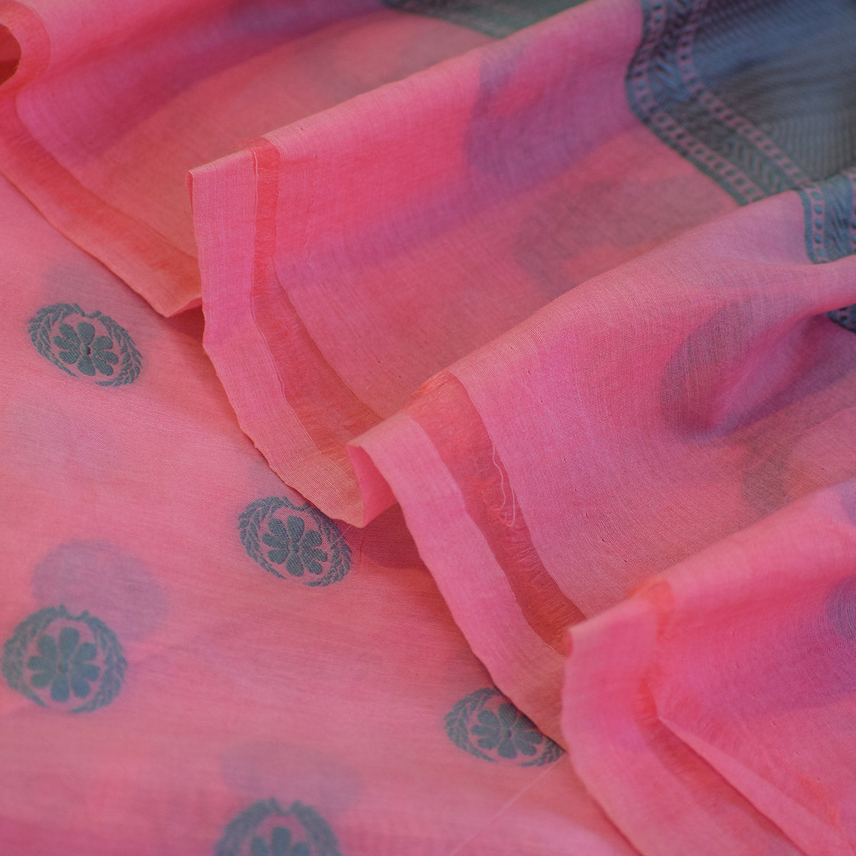 Rose Pink Chanderi Suit Fabric with Bird & Vine Motif