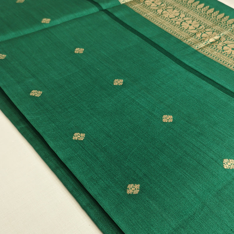 Emerald Green Banarasi Munga Silk Suit Set with Antique Gold Zari Detailing