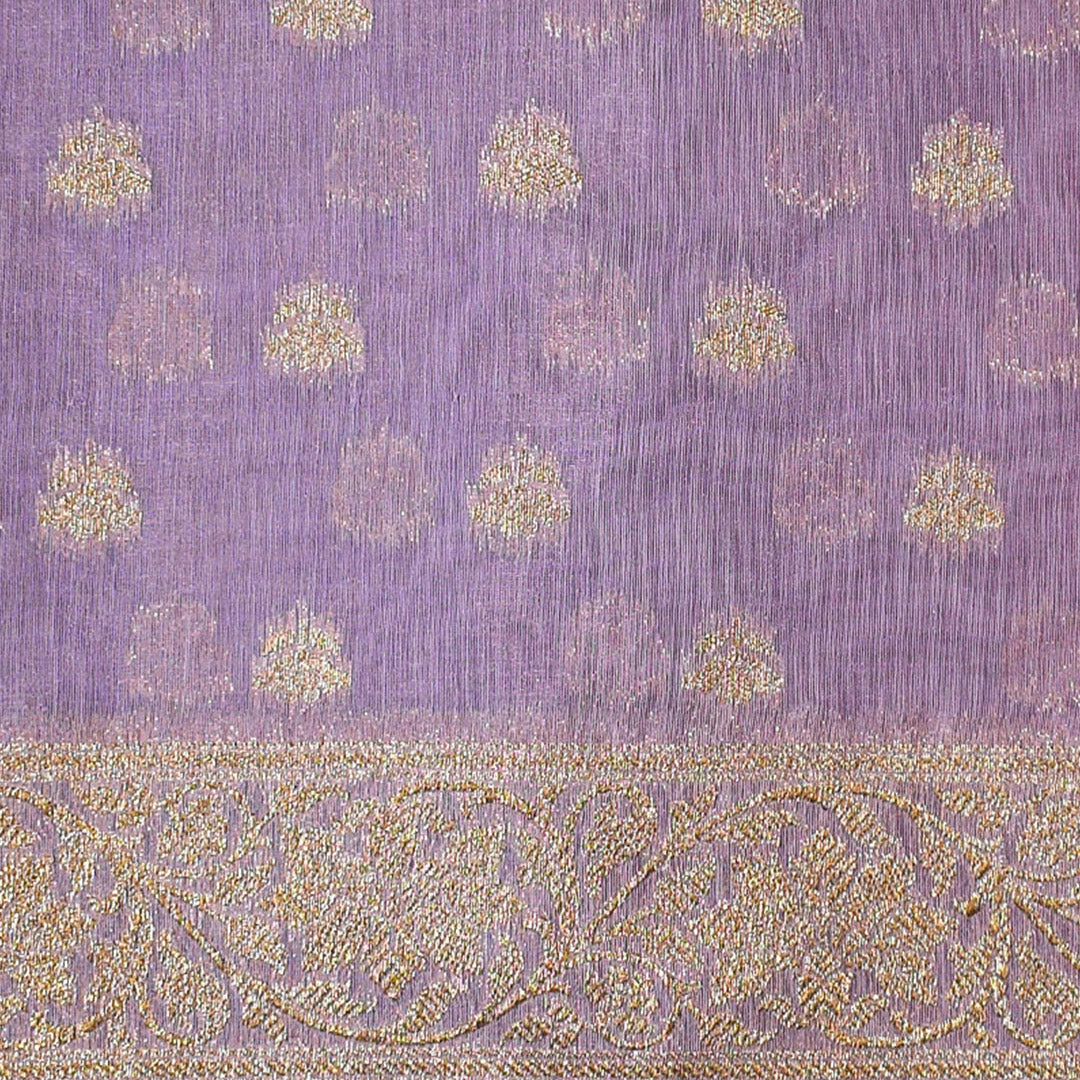 Lilac- Linen Tussar Banarasi Kadwa Unstitched Suit Set