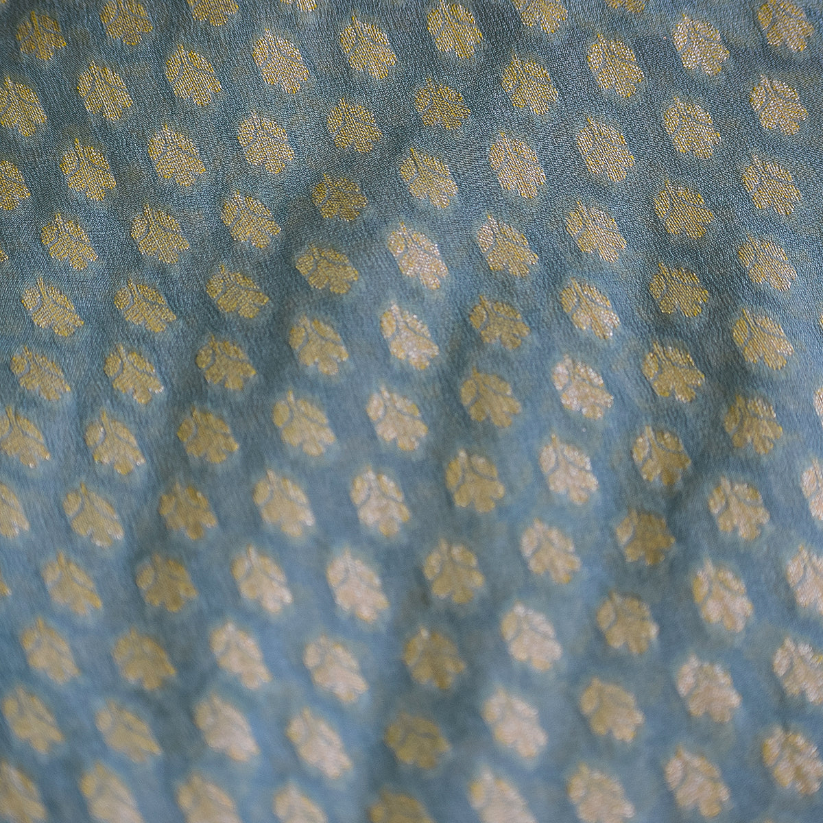 Bluish Grey Banarasi Georgette Suit Set with Zari Floral Border