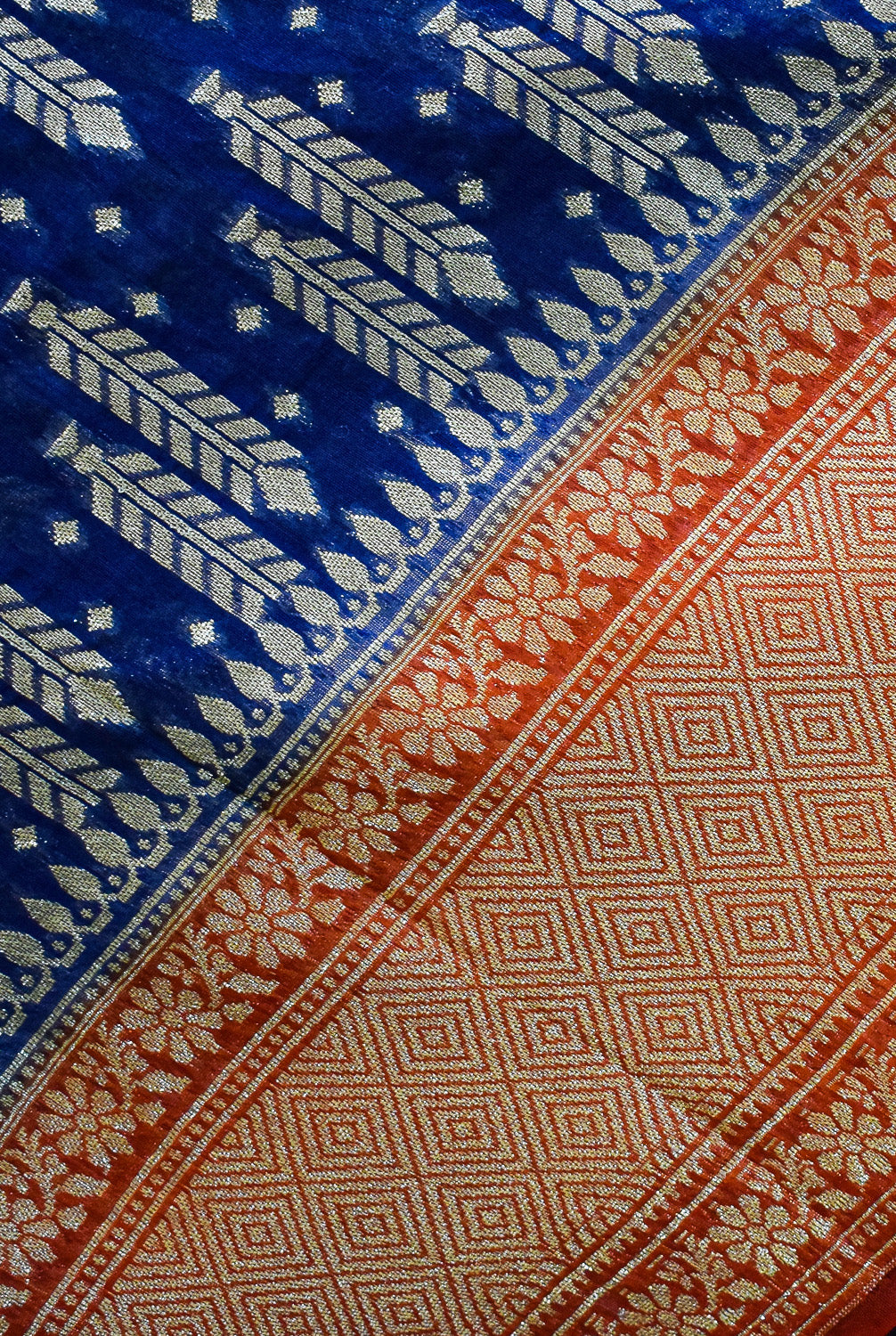 Chanderi Banarasi woven saree-Navy blue