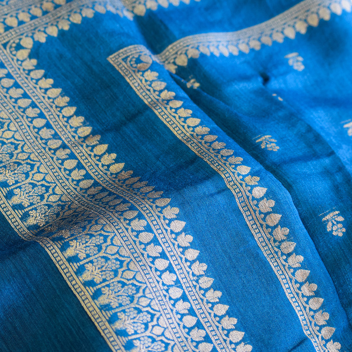 Azure Blue Handwoven Banarasi Munga Muslin Suit Set with Zari Butis & Ornate Border