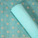 Turquoise Blue- Linen Tussar Banarasi Kadwa Unstitched Suit Set