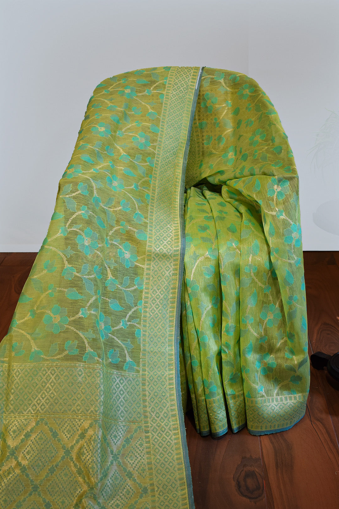 Mint Olive Jamdani-Inspired Banarasi Silk Saree