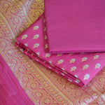 Rani Pink Handwoven Banarasi Silk Suit Set with Gold Zari Jaal & Ornate Border