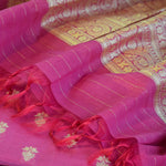 Hot Pink Banarasi Suit Fabric with Regal Zari Stripes