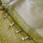 Olive Green Handwoven Banarasi Munga Muslin Suit Set with Zari Butis & Ornate Border