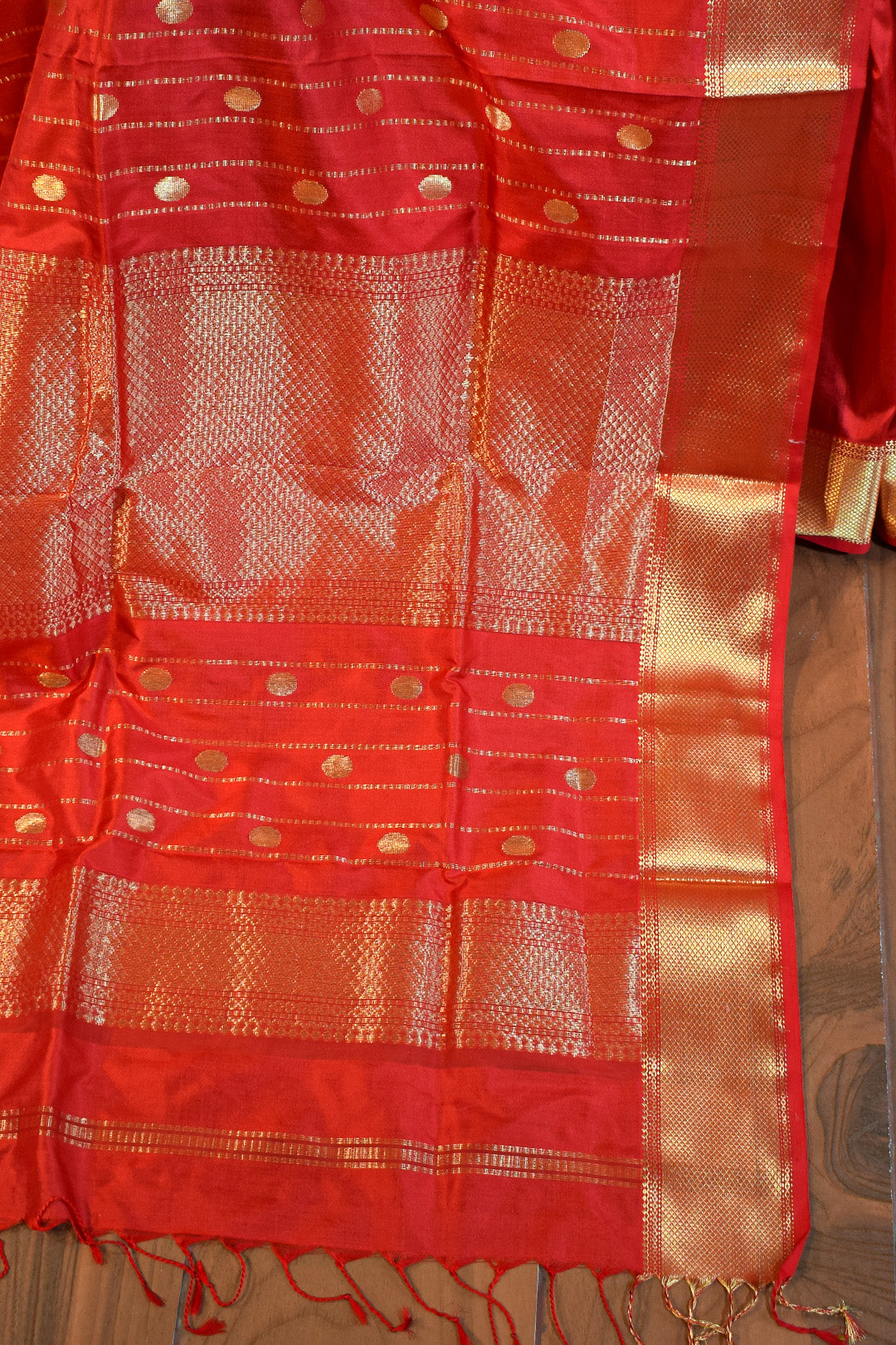 Cherry red Mulberry Silk Saree