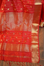 Cherry red Mulberry Silk Saree