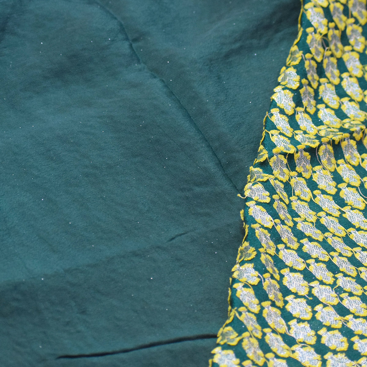 Green Banarasi Suit Fabric with Zari & Tassels