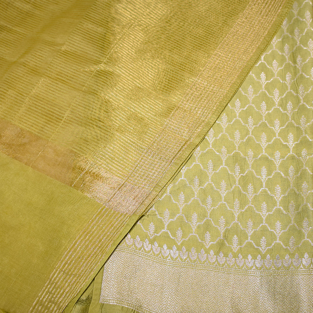 Olive Green–Pure Munga Silk Banarasi Unstitched Suit Set