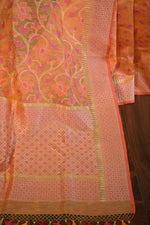 Peach–Coral Jamdani-Inspired Banarasi Silk Saree