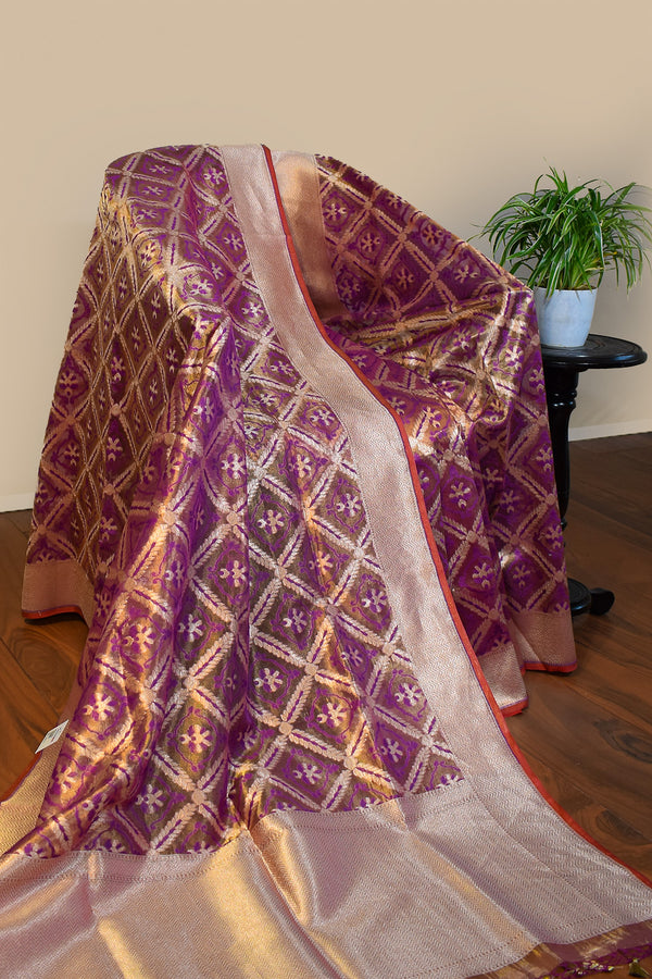 Royal Purple Jamdani-Inspired Banarasi Silk Saree