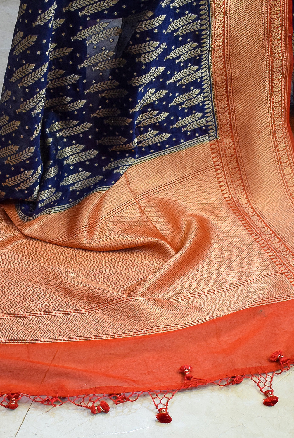 Chanderi Banarasi woven saree-Navy blue