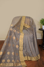 Pure handloom chanderi saree with golden zari weaving-steel grey