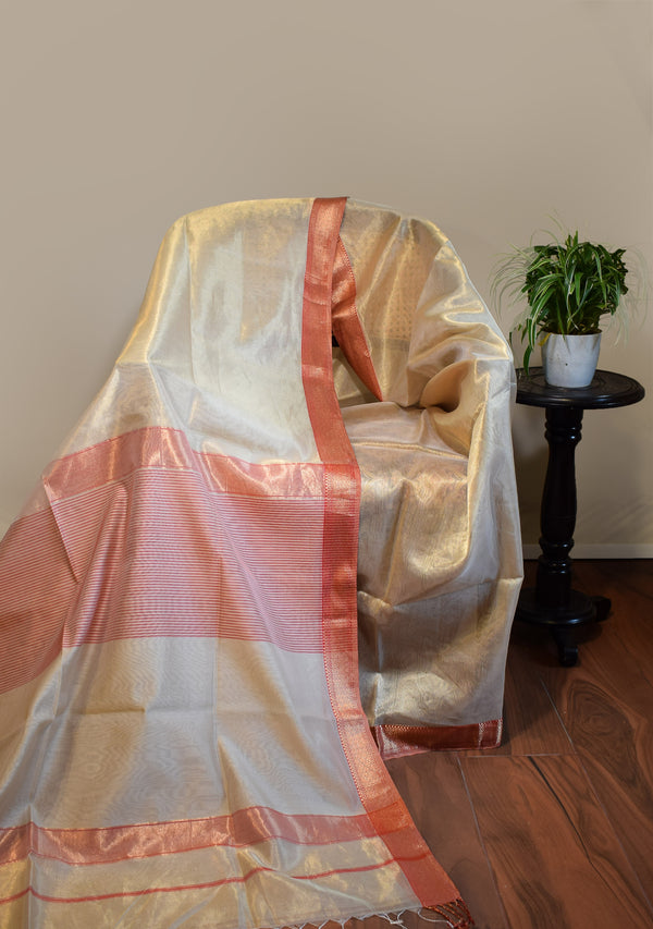 Antique Gold Maheshwari Tissue Silk Saree