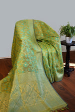 Mint Olive Jamdani-Inspired Banarasi Silk Saree