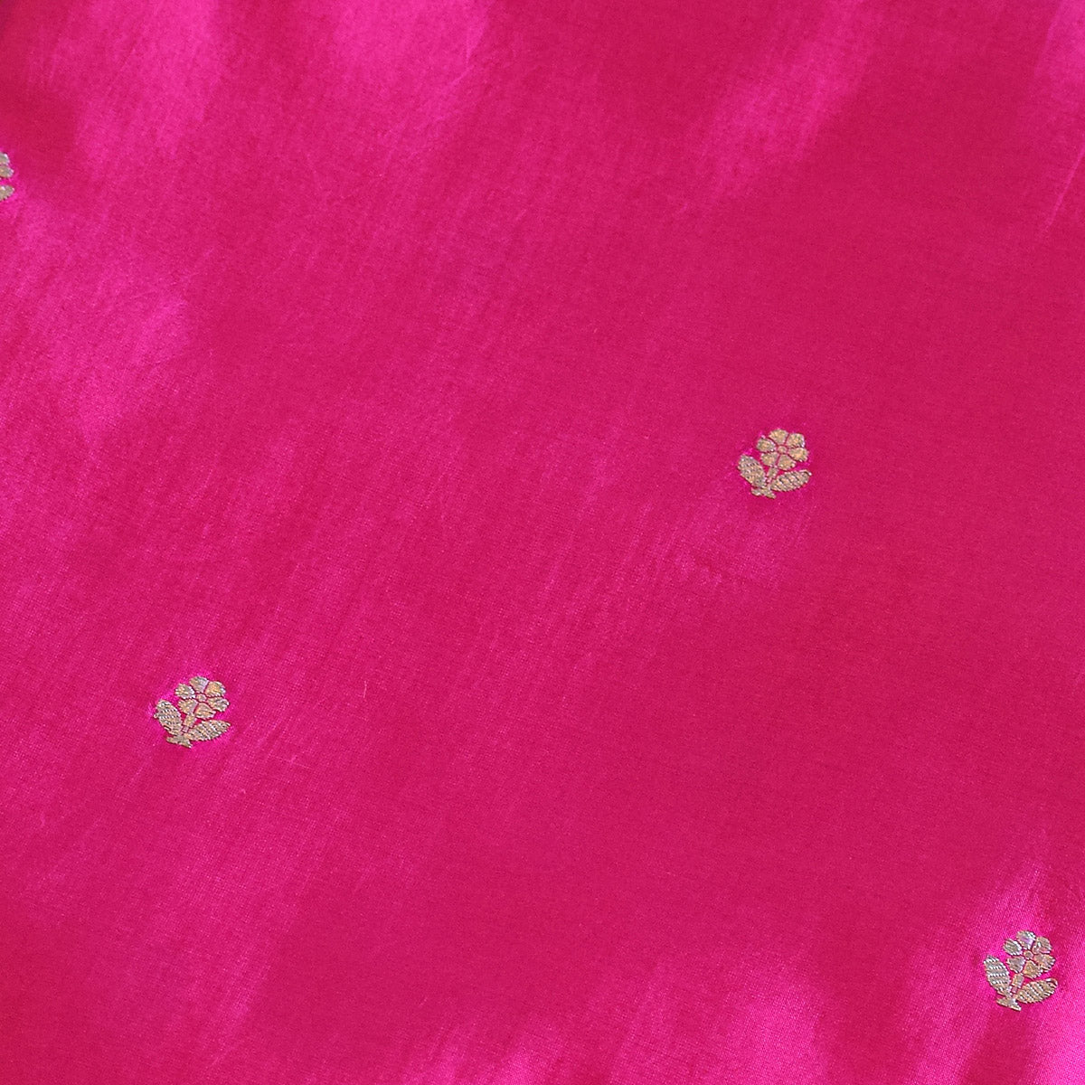 Rani Pink Handwoven Banarasi Munga Muslin Suit Set with Intricate Zari Borders & Playful Tassels