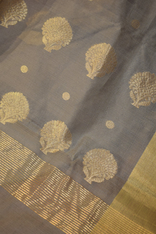 Pure handloom chanderi saree with golden zari weaving-steel grey
