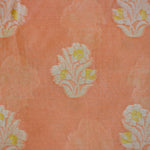 Peach Chanderi Jamdani Banarasi Suit Set with Zari Floral Motifs & Hand-Knotted Tassels