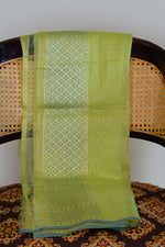 Mint Olive Jamdani-Inspired Banarasi Silk Saree