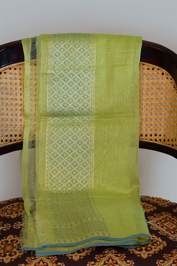 Mint Olive Jamdani-Inspired Banarasi Silk Saree