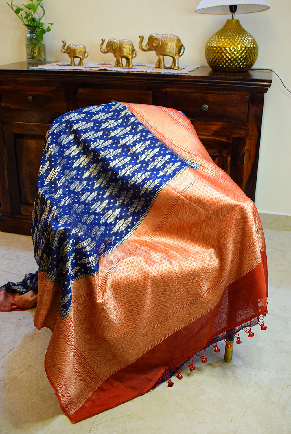 Chanderi Banarasi woven saree-Navy blue