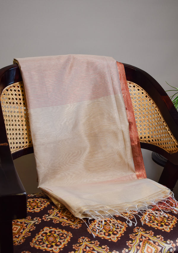 Antique Gold Maheshwari Tissue Silk Saree