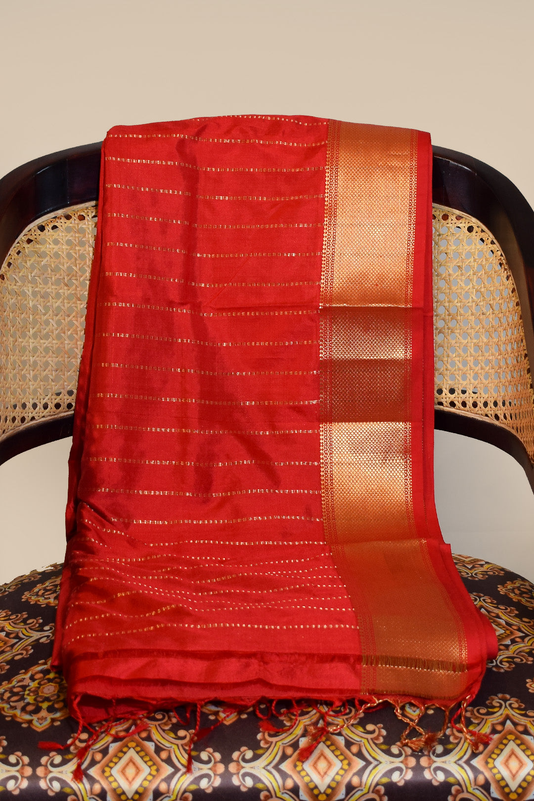 Cherry red Mulberry Silk Saree