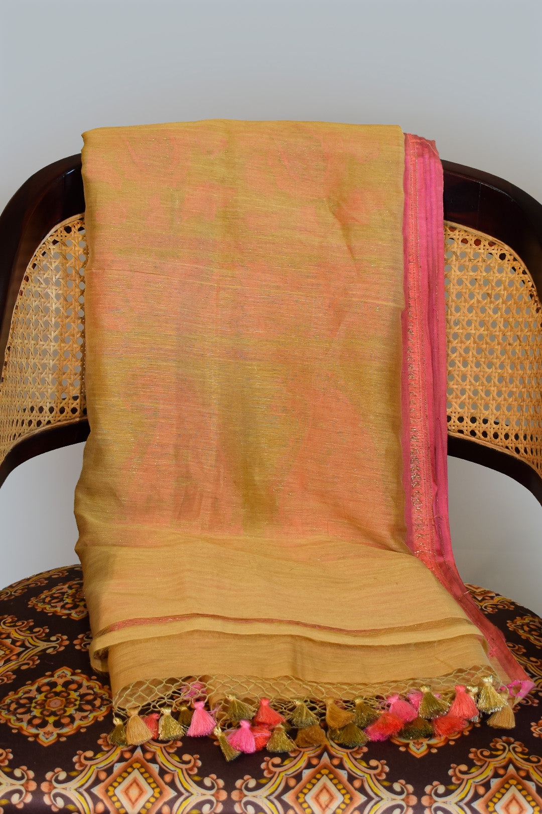 Peach–Coral Jamdani-Inspired Banarasi Silk Saree