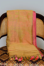 Peach–Coral Jamdani-Inspired Banarasi Silk Saree