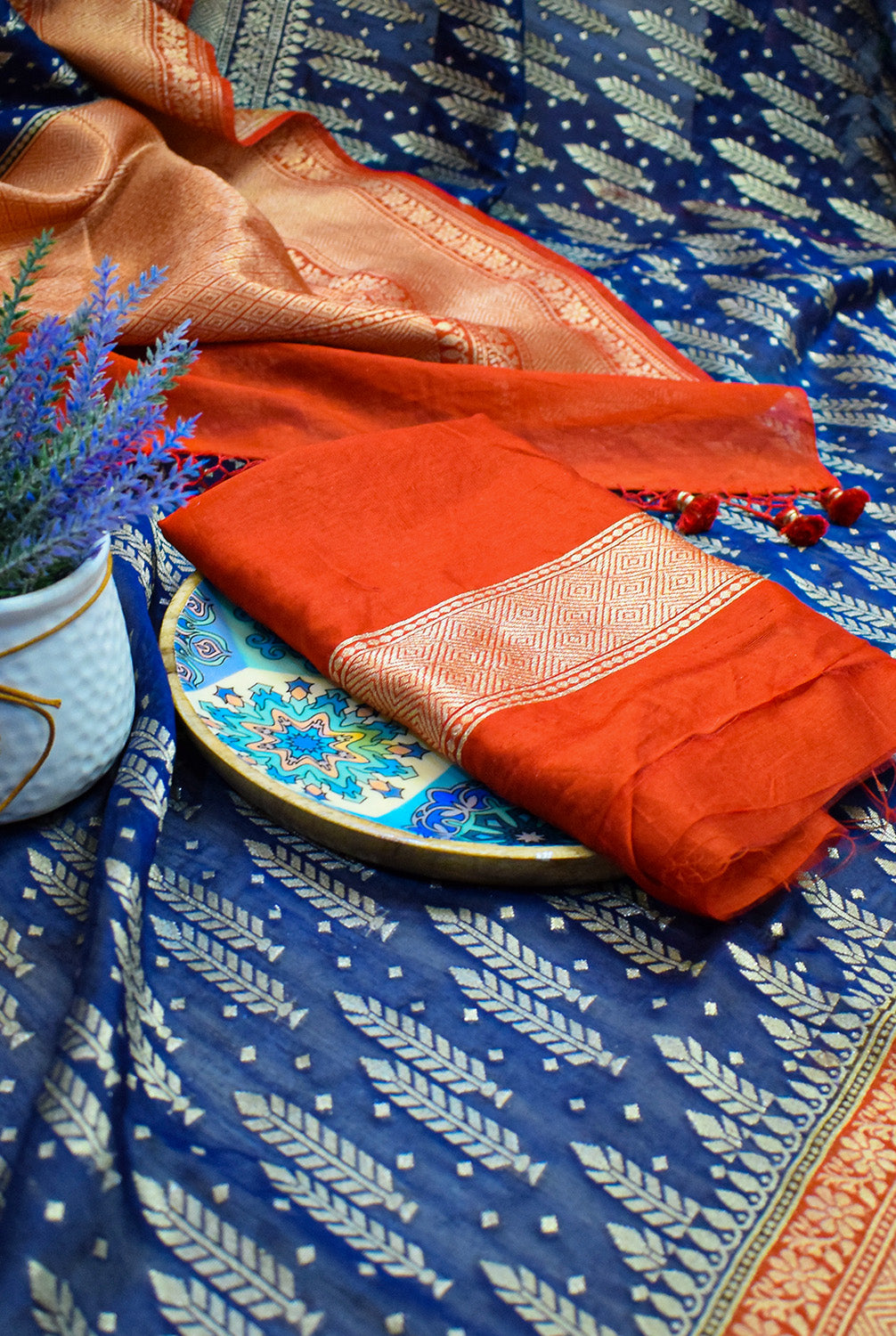 Chanderi Banarasi woven saree-Navy blue