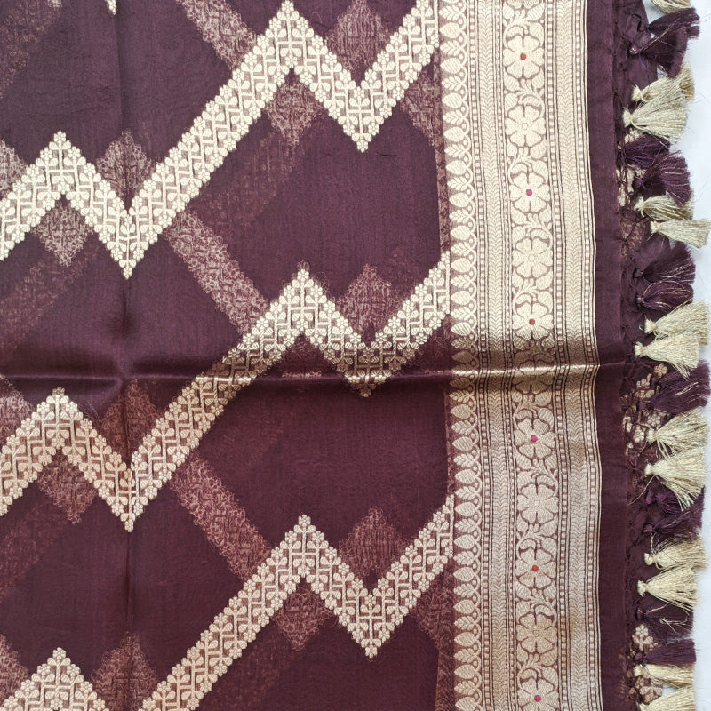 Maroon Banarasi Munga Silk Suit Set with Antique Gold Zari Weave