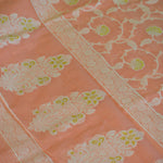 Peach Chanderi Jamdani Banarasi Suit Set with Zari Floral Motifs & Hand-Knotted Tassels