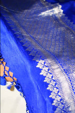 Pure mashru silk saree with banarasi silver and golden zari kadwa weaving-Electric Blue