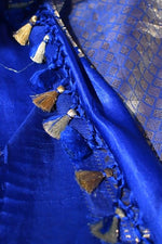Pure mashru silk saree with banarasi silver and golden zari kadwa weaving-Electric Blue