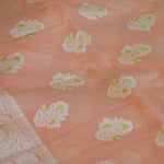 Peach Chanderi Jamdani Banarasi Suit Set with Zari Floral Motifs & Hand-Knotted Tassels