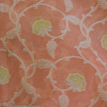 Peach Chanderi Jamdani Banarasi Suit Set with Zari Floral Motifs & Hand-Knotted Tassels